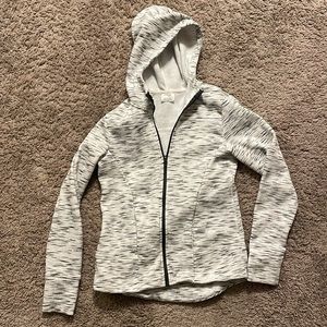 White and grey striped sweatshirt